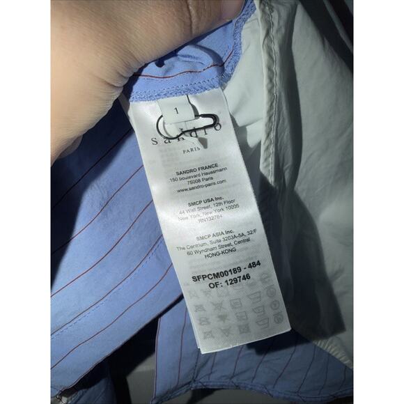 Sandro Paris Striped Patchwork Oversized Long Sleeve Shirt Blouse Top Size 1 S - Picture 10 of 10